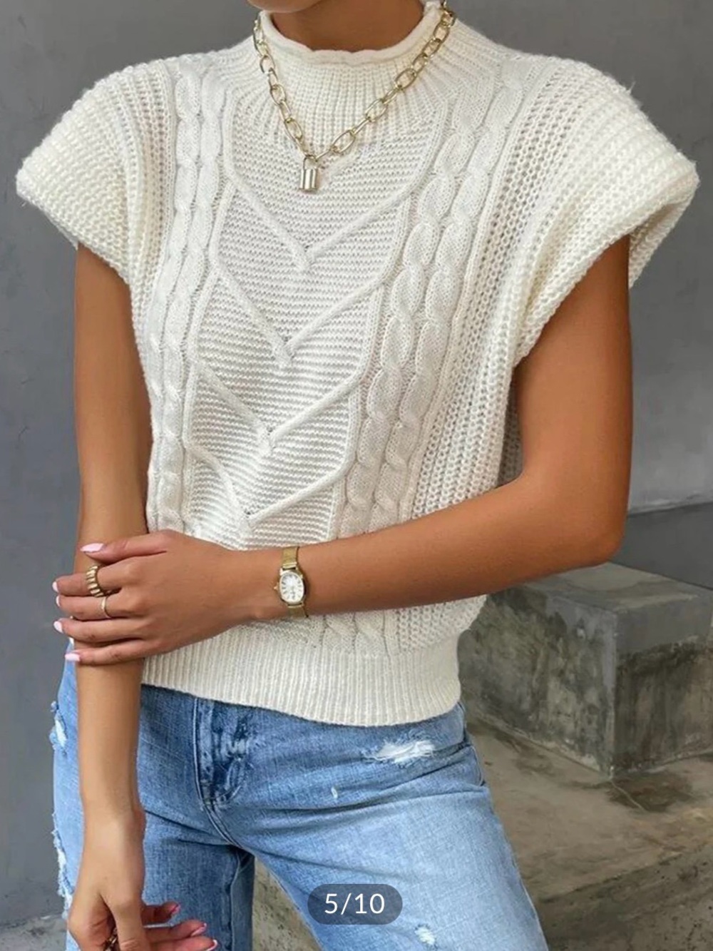 Commense Plain Cap Sleeve Sweater Vest